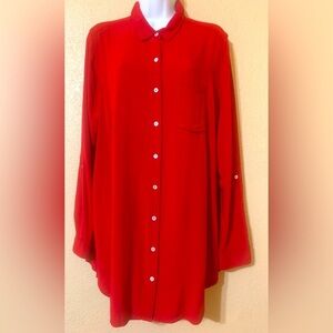 INTRO ❤️ Tunic Red Long Sleeve Blouse Sz L